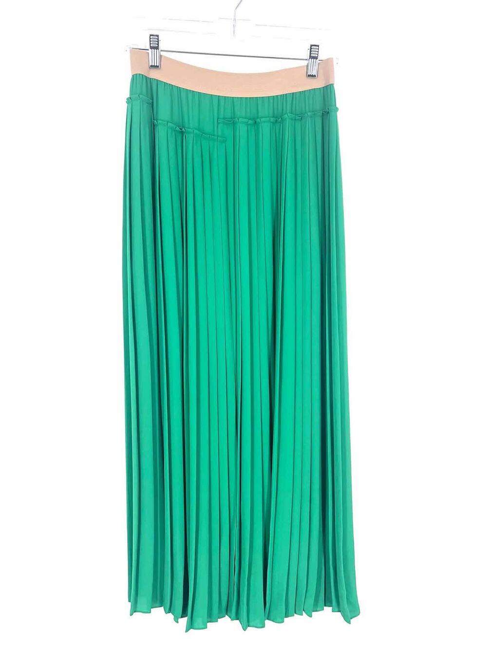 BCBGMaxazria Size XS Green/Taupe Trim Pleated Designer Skirt